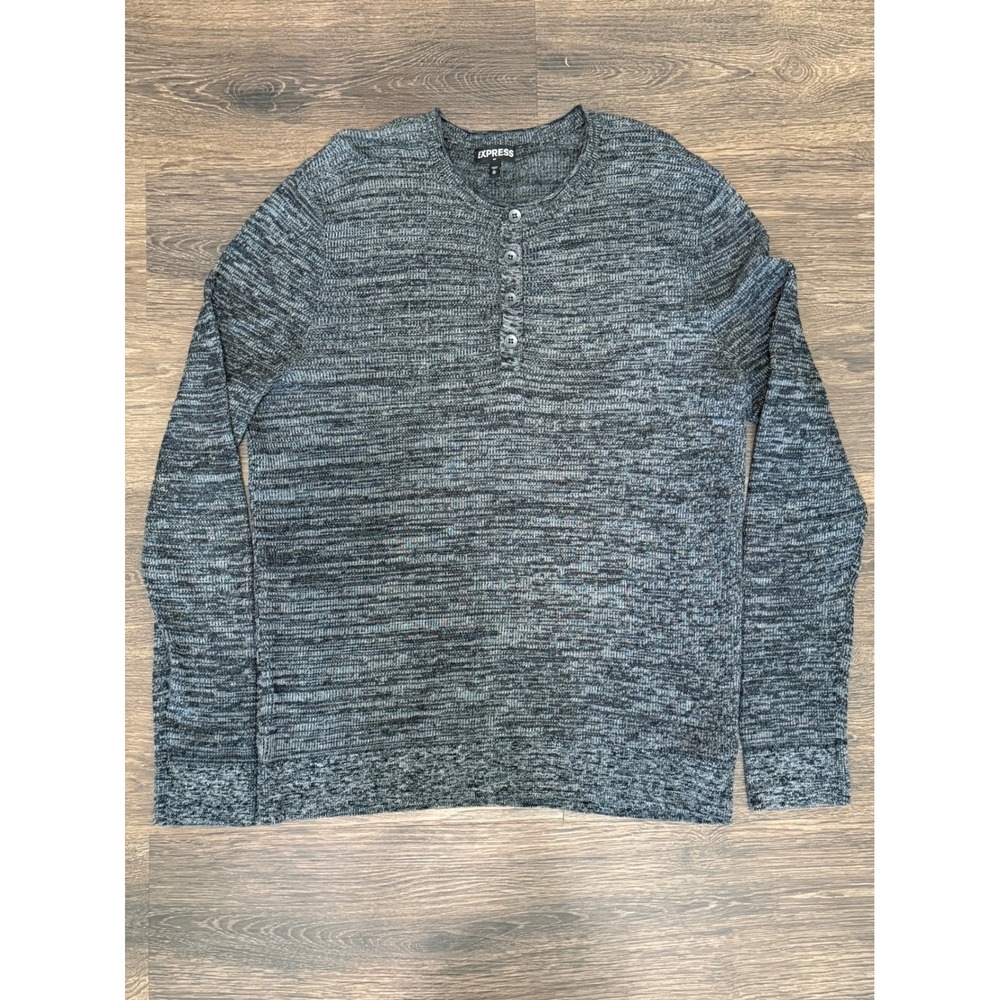 Express Henley Sweater Mens XL Gray Marled Long Sleeve Knit Shirt
